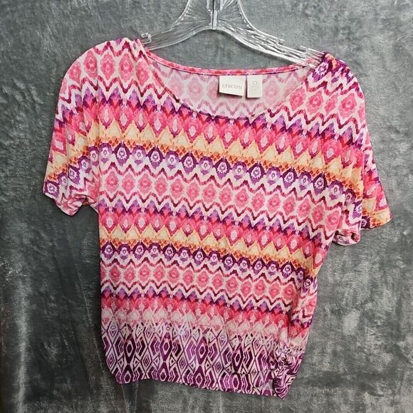 Chico's Tops - Chicos sz 0 Small tops new short sleeve pink white cold shoulder sleeve herringb